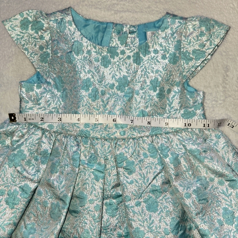 Gymboree Teal N Silver 18-24M Brocade Flowers Beautiful PARTY DRESS - Picture 12 of 12